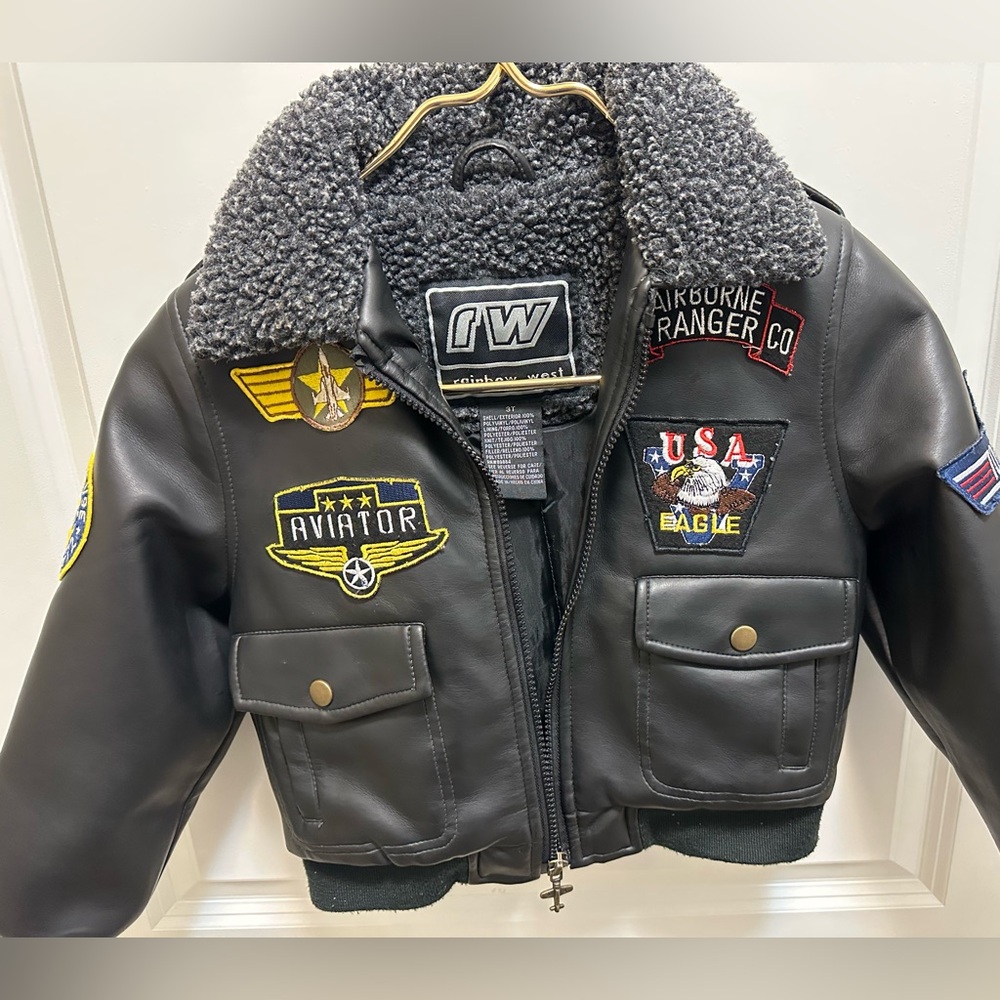 Top Gun Kids Aviator Bomber Black Jacket with Patches